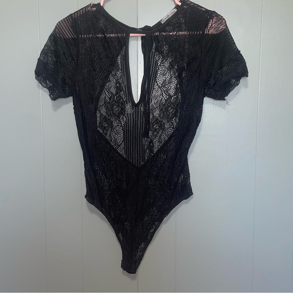 Charlotte Russe Black Open Back Lace Bodysuit Small